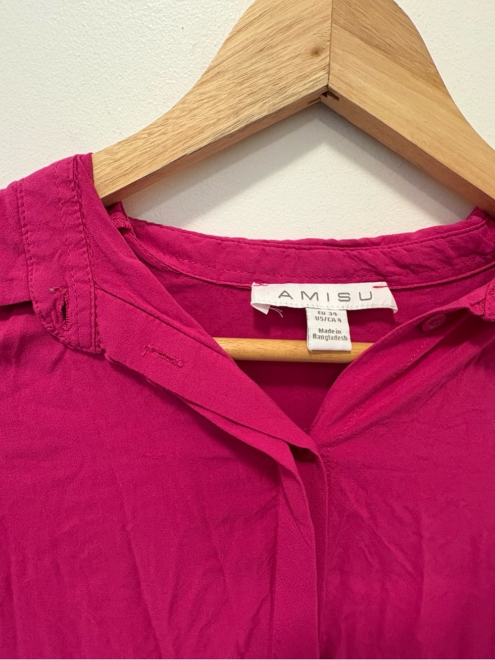 🌸 Amisu Fuchsia Tiered Midi Dress – Long Sleeve Button Front - Picture 7 of 7